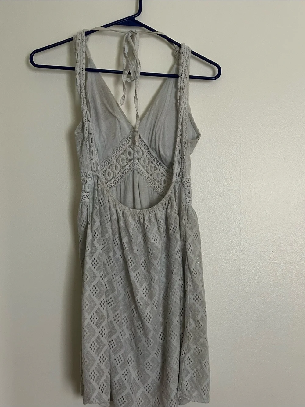 Grey/Blue Lace Halter Backless Dress - Picture 5 of 7